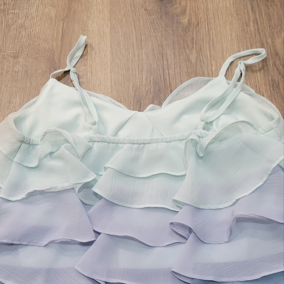 CANDIES, Ombre Ruffle Spaghetti Strap Tank, Small, Blue Tones 100% Polyester - Picture 3 of 8